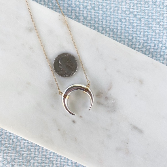 "Kinsey" Necklace || Silver & Gold Horn Pendant - Picture 8 of 13